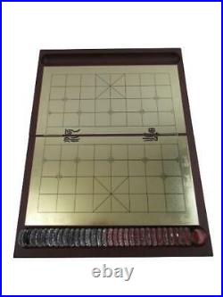 Oggo Chinese Chess Checkers Travel Set Glass Disk Pieces Wood Box Vinyl Case