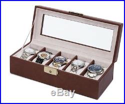 Orbita Roma 5 Watch Case Glass Top Display Storage Box Brown Leather W93012