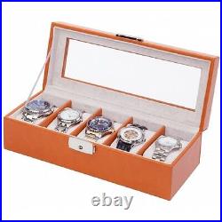 Orbita Roma 5 Watch Case Glass Top Display Storage Box Saddle Tan Leather W93013