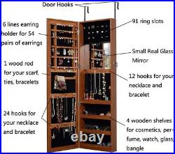 Organizedlife Oak Mirrored Jewelry Cabinet Case with Lock Wall/Door Mount