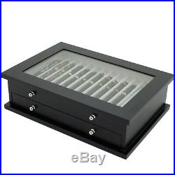 Pen Box 26 Fountain Pens Writing Wood Constructed Glass Display Case Black