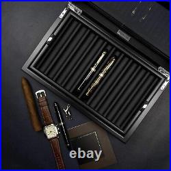 Pen Display Box Case Organizer With Tray For 20 Pens Ebony Wood Box Glass Window