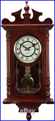 Pendulum Wall Clock Melodic Chimes Wood Case Wood Finish Crown Molding Style