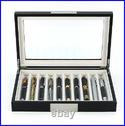 Personalized 10 Piece Black Wood Fountain Pen Box Storage Glass Display Top