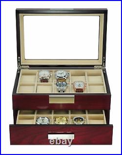 Personalized 20 Cherry Wood Watch Case Drawer Jewelry Glass Top Display Case