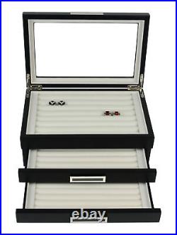 Personalized Black Wood 108 Cufflink Case Ring Organizer Jewelry Box