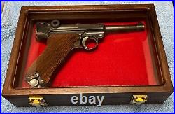 Pistol Gun Presentation Case Glass Top Wood Box German Luger P08 Style Pistols