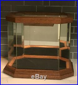 Polygon Wood Glass & Mirror Lighted Table Top Display Case