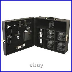 Portable Leatherette Bar Set Wine Case Wooden Bar Accessories Set for Picnic W1