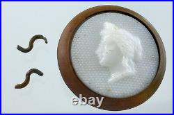 Queen Victoria Jubilee Bust Milk Glass Case Brass High Relief Carved Button 900A