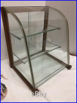 RARE Art Deco Age Modernist Wood & Glass Counter Top Display Case