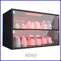 RGB LED Light Shoe Box Wood Sneakers Display Storage Case Up To 6 Pairs of Shoes