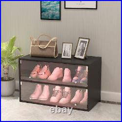 RGB LED Light Shoe Box Wood Sneakers Display Storage Case Up To 6 Pairs of Shoes