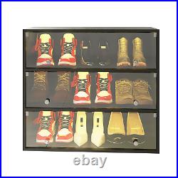 RGB LED Shoe Box Wooden Sneakers Display Storage Cases, Up To 9 Pairs of Shoes