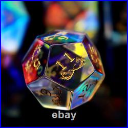 Rainbow Glass Gemstone DND Dice Set With Wood Dice Case 7PCS Polyhedral D&D Dice f