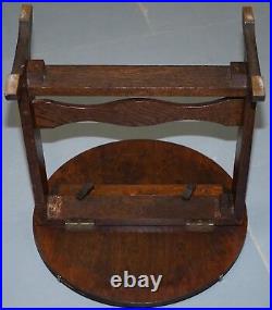 Rare English Oak Tilt Top Side Table With Hand Painted Picture Glass Case Lovely