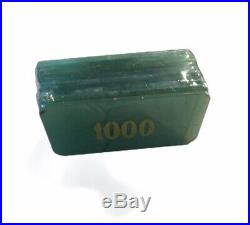 Rare European Gaming Poker Chip Set Wood Case Glass Magnetic Lid 500 1000 5000