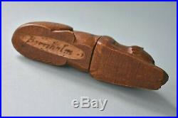 Rare Hand Carved Wood Antique Sewing NEEDLE CASE Dog Glass Eyes Bornholm Denmark