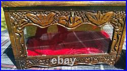 Rare Hand Carved Wood & Glass Locking Display Case With Secrete Lock Jewelry Box