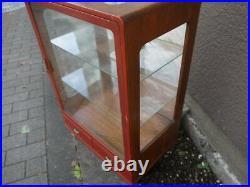 Red-painted Four-sided Glass Showcase Natural Wood Antique Display Shelf Case