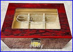 Rolex Solid Wooden Rolex Watch Box Case Glass Top 18k gold Plated Rolex Case Box