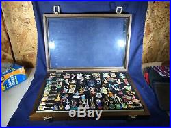 S2-95 Hard Rock Cafe Pins 67 Pin Lot In Glass / Wood Case -67 Pins For 1 Price