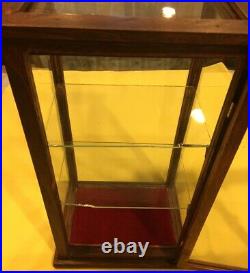 SMALL WOOD & GLASS STORE COUNTER TOP DISPLAY CASE With2 GLASS SHELVES-15 1/2 TALL