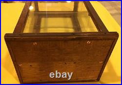 SMALL WOOD & GLASS STORE COUNTER TOP DISPLAY CASE With2 GLASS SHELVES-15 1/2 TALL