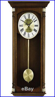 Seiko Executive Analog Quartz Brown Solid Oak Case Chiming Wall Clock QXH069BLH