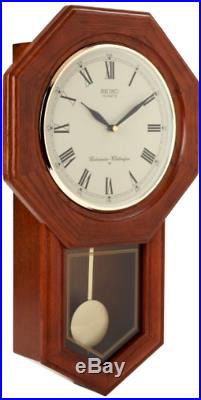 Seiko Wall Pendulum Schoolhouse Clock Dark Brown Solid Oak Case Classic Retro