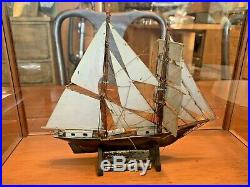 Ship Model Old Paint Antique Handcrafted Wood Glass Display Case Marblehead, Ma