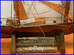 Ship Model Old Paint Antique Handcrafted Wood Glass Display Case Marblehead, Ma