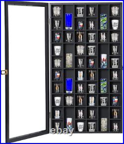 Shot Glass Display Case Large Wooden Cabinet Rack Holder Wall Mounted Black Shad