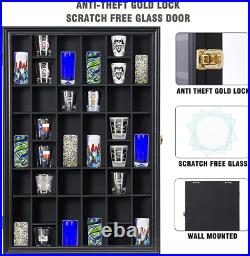 Shot Glass Display Case Wooden Cabinet Rack Holder Wall Mounted Black Shadow Box