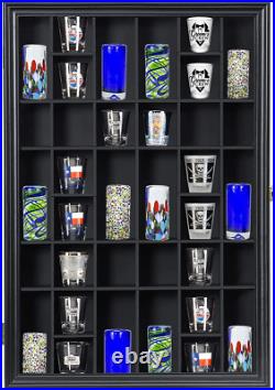 Shot Glass Display Case Wooden Cabinet Rack Holder Wall Mounted Black Shadow Box