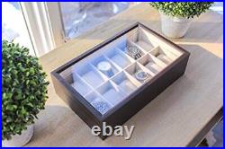 Solid Espresso Wood Watch Box Organizer with Glass Display Top 12 slot by Case