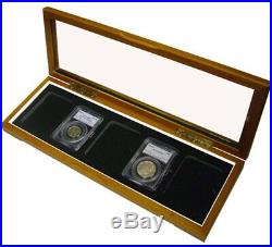 Solid Wood Glass Top Display Box Case For 5 Slab Certified Coins PCGS NGC IGC