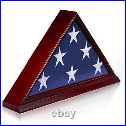 Solid Wood Memorial Flag Display Case with Base Real Glass Front Wall
