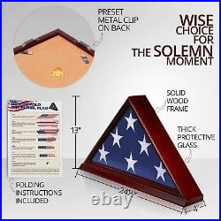 Solid Wood Memorial Flag Display Case with Base Real Glass Front Wall Mounted