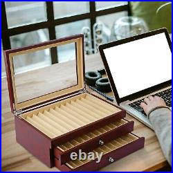 Sumunior wooden pen case 34 fountain pen case holder large capacity top glass wi