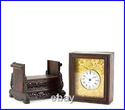 Superb Handcrafted Rosewood Case Engraved Gilt Dial Carved Chinese Bracket Clock