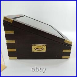 TIMEX Carriage Watch Locking Display Case Wood Brass Beveled Glass Velvet Lined