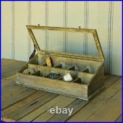 Tabletop Display Case Cubby Divided Rustic Wood Glass