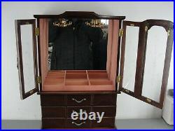 Tall Wood Armoire Vintage Jewelry Box Case Etched Glass 3 Drawer 2 Carousel 22