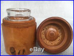 Three Antique Treen Apothecary Cases & Blown Glass Jar Liners Light Burr Wood