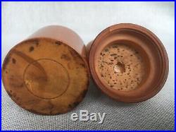 Three Antique Treen Apothecary Cases & Blown Glass Jar Liners Light Burr Wood