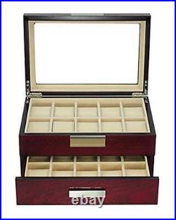 TimelyBuys 20 Cherry Wood Watch Box Display Case 2 Level Storage Jewelry Orga