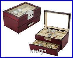 TimelyBuys 20 Cherry Wood Watch Box Display Case 2 Level Storage Jewelry Orga