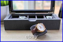 Two-Toned Herringbone and Solid Wood Watch Box Organizer Case with Glass Black