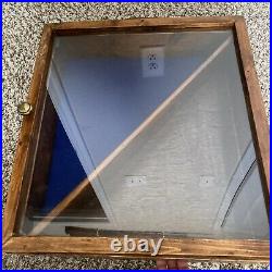 US Military Embroidered Memorial For 2 Flags Wood/Glass Display Case 19 x 17